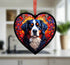 Bernese Mountain Dog Stained Glass Effect Heart Suncatcher